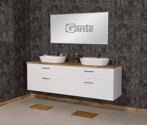 Szafka łazienkowa wisząca z dwiema umywalkami nablatowymi 200 cm SETTO MODULO kolor biały połysk