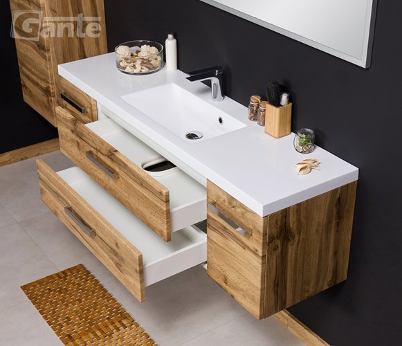 Szafka wisząca z umywalką kolor dąb naturalny 140 cm seria Fokus NE