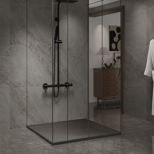 Czarny brodzik prysznicowy kwadratowy o strukturze kamienia 80x80 cm Riko Hydrosan