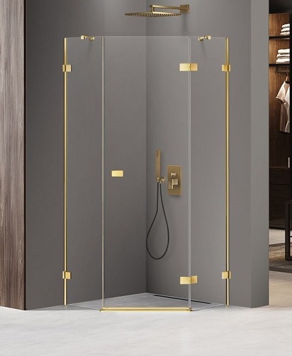 Zlota kabina pięciokątna 90x90 prawa EXK-3843 Avexa New Trendy Gold Shine