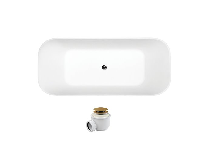 Matowa wanna wolnostojąca z konglomeratu + klik-klak złoty 160 cm Assos Matt Besco WMMB-160AKG