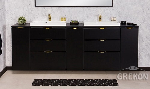 Czarna matowa szafka łazienkowa z dwiema umywalkami 210 cm Liv 2 Victa