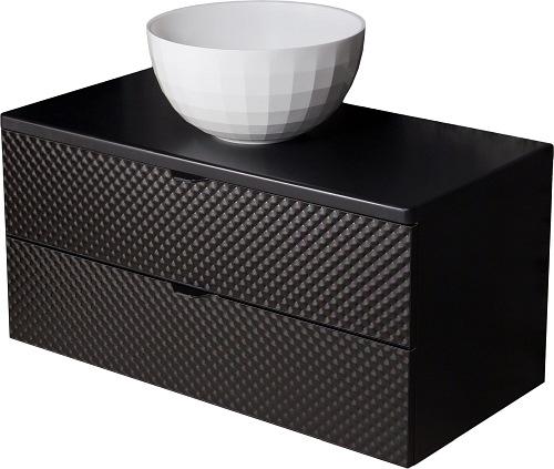 Szafka łazienkowa wisząca z umywalką 100 cm szklane fronty czarny uchwyt Glow Gante