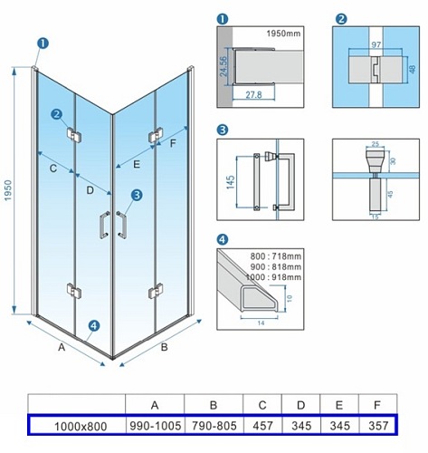 Kabina prysznicowa drzwi składane czarna prostokątna 100x80 KZ12B