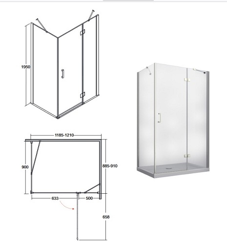Kabina prysznicowa prostokątna 90x120 Viva Besco model prawy