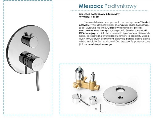 Zestaw prysznicowy podtynkowy, deszczownica ścienna 20x20