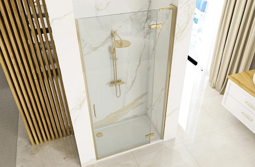 Drzwi prysznciowe do wnęki 80 cm szczotkowane złoto uchylne Hugo Rea Gold