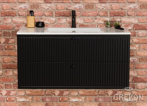 Szafka łazienkowa z umywalką kolor czarny mat wisząca 100 cm Argento Gante