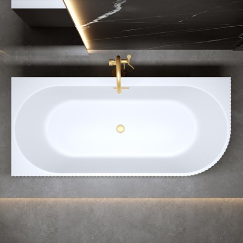 Wanna ryflowana przyścienna narożna lewa korek oraz przelew złoty szczotkowany 160 cm Rio Hydrosan