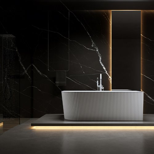 Wanna ryflowana przyścienna narożna prawa korek oraz przelew biały 150 cm Rio Hydrosan