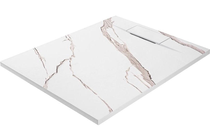 Brodzik prostokątny biały struktura kamienia smc 120x90 Bazalt Carrara White Rea