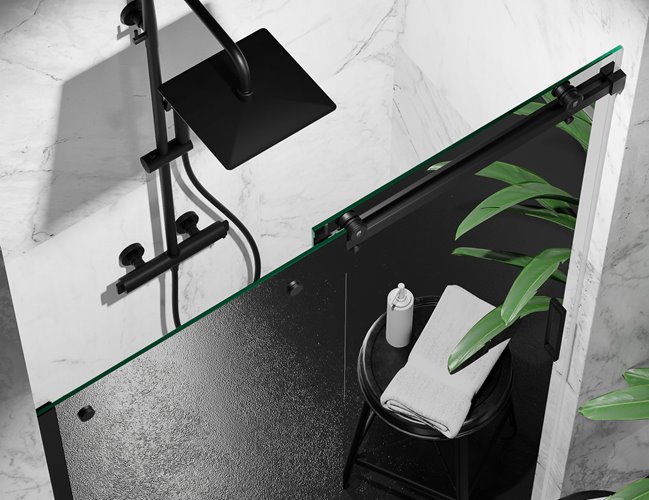 Drzwi prysznicowe rozsuwane prawe/lewe do wnęki 151-157 cm szkło 8mm grafitowe profile czarny mat Swiss Liniger