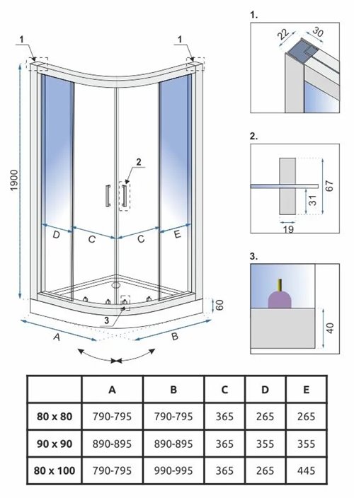 Chromowana półokrągła kabina prysznicowa rozsuwana 90x90 cm Look Rea