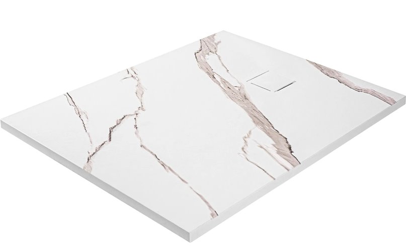 Brodzik prostokątny biały struktura kamienia smc 100x80 Magnum Carrara White Rea