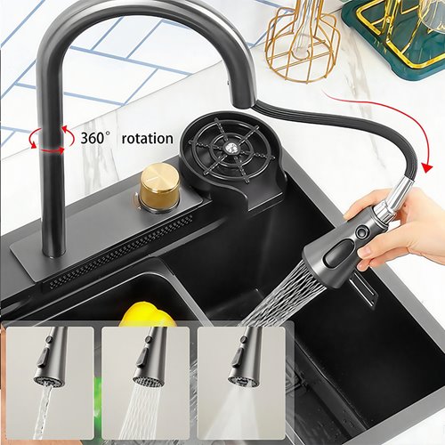 Zlewozmywak kuchenny stalowy jednokomorowy czarny COBA 68X46 ASI 304