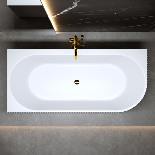 Wanna ryflowana przyścienna narożna lewa korek oraz przelew złoty 150 cm Rio Hydrosan