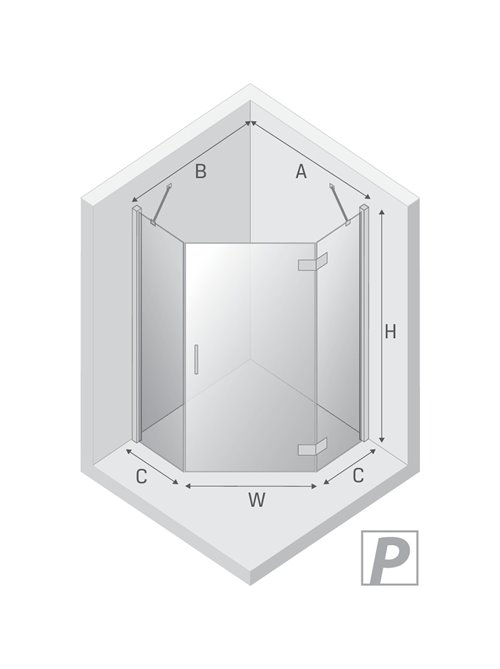 Kabina prysznicowa pięciokątna prawa drzwi uchylne kolor chrom 90x90 cm K-3688 New Trendy Nesta Chrome