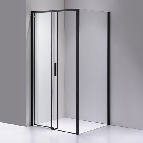 Czarna prostokątna kabina prysznicowa Super Slim Nova 100x80 drzwi rozsuwane