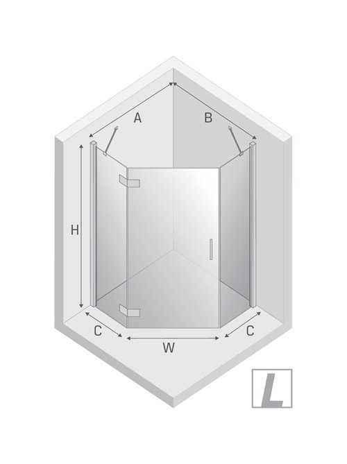 Kabina prysznicowa pięciokątna lewa drzwi uchylne kolor chrom 90x90 cm K-3687 New Trendy Nesta Chrome