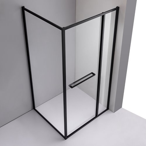 Czarna prostokątna kabina prysznicowa Kira 100x90 drzwi rozsuwane do wewnątrz