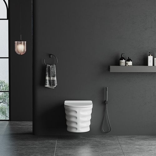 Zestaw podtynkowy stelaż GEBERIT DUOFIX + miska SKAL-WH-RIM-03 + przycisk DELTA 50 czarny mat