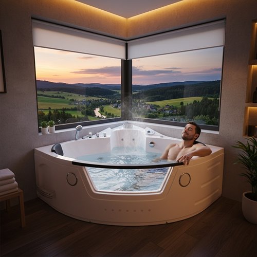 Wanna z hydromasażem narożna podgrzewacz wody Orino 632 152x152