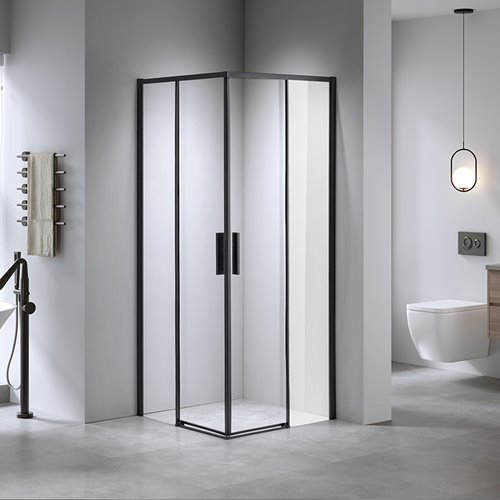 Czarna kabina prysznicowa kwadratowa Super Slim Nova 90x90 drzwi rozsuwane