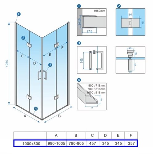 Biała kabina prysznicowa drzwi składane prostokątna 100x80 KZ12B