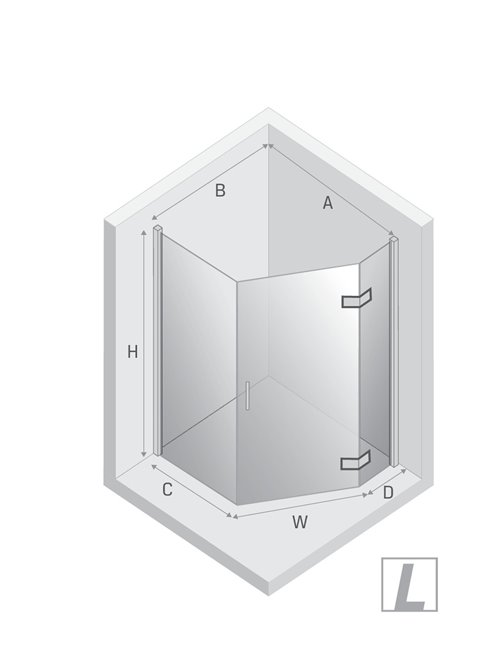 Kabina prysznicowa pięciokątna lewa drzwi uchylne kolor złoto szczotkowane 100x80 cm K-4486 New Trendy Nesta Gold Brushed
