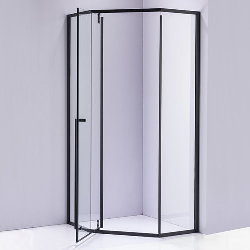 Czarna kabina prysznicowa pięciokątna 90x90 drzwi uchylne BS07B