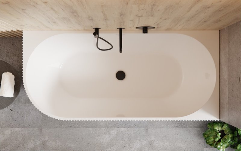 Denaya Besco B&W czarno-biała wanna wolnostojąca 170 cm prawa syfon czarny WASB-170DPB