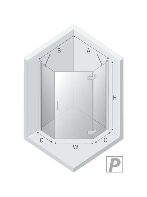 Kabina prysznicowa pięciokątna prawa drzwi uchylne kolor złoto połysk 90x90 cm K-4582 New Trendy Nesta Light Gold