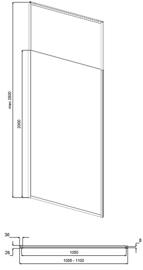 Ścianka prysznicowa w kolorze chrom wspornik sufitowy 110 cm Icon Besco