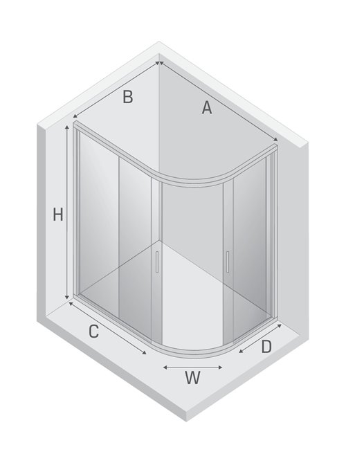 Kabina asymetryczna 120x85 cm profile chrom K-5471 New Varia New Trendy