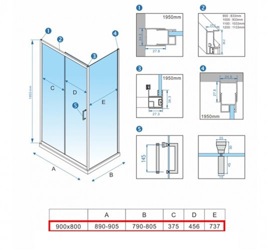 Biała kabina prysznicowa prostokątna 90x80 KZ103