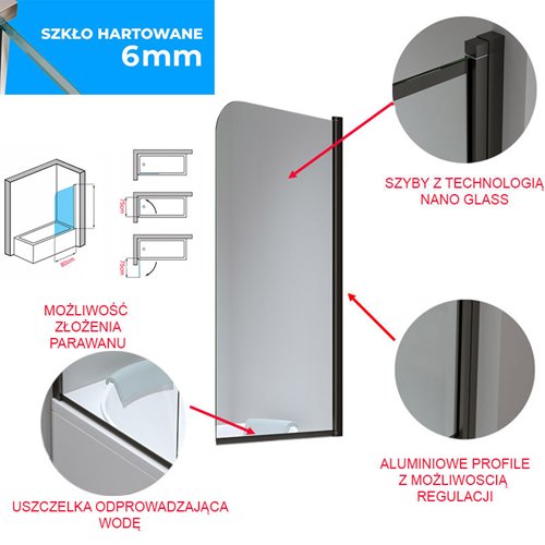 Parawan wannowy stały złoty 70x140 PR01