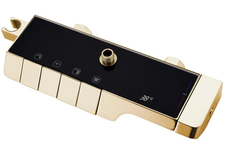 Złoty zestaw prysznicowy z wylewką i termostatem Rob Rea Gold