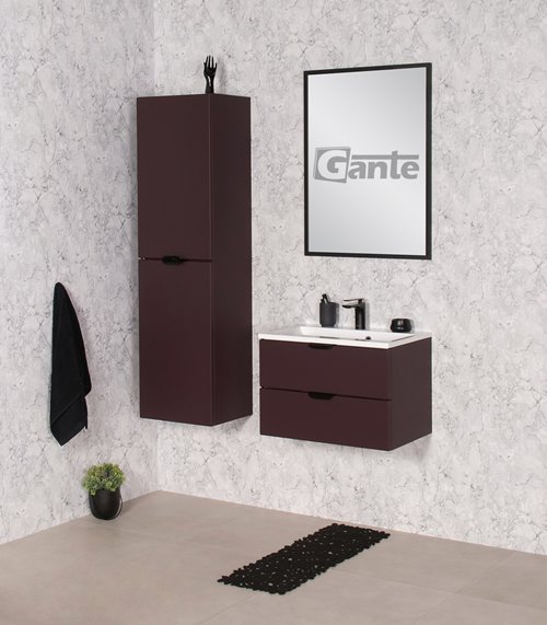 Burgundowa szafka łazienkowa wisząca z umywalką czarny uchwyt 60 cm Magnolia