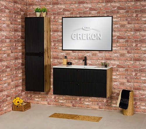 Szafka łazienkowa z umywalką kolor czarny mat wisząca 100 cm Argento Gante