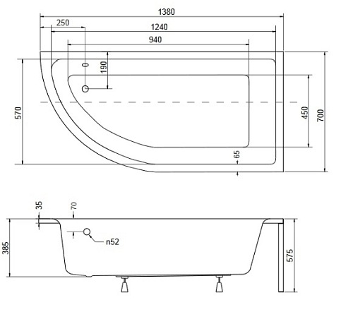 Wanna narożna 140 cm Prawa Praktika Besco