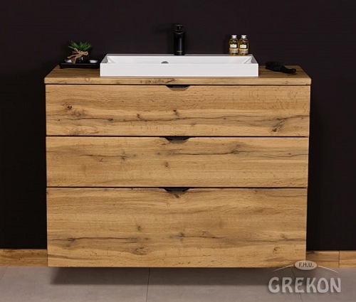 Szafka łazienkowa z umywalką nablatową dąb naturalny 100 cm Victa Gante