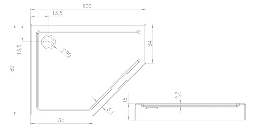 Brodzik pięciokątny 80x100 B-0416 New Azura New Trendy