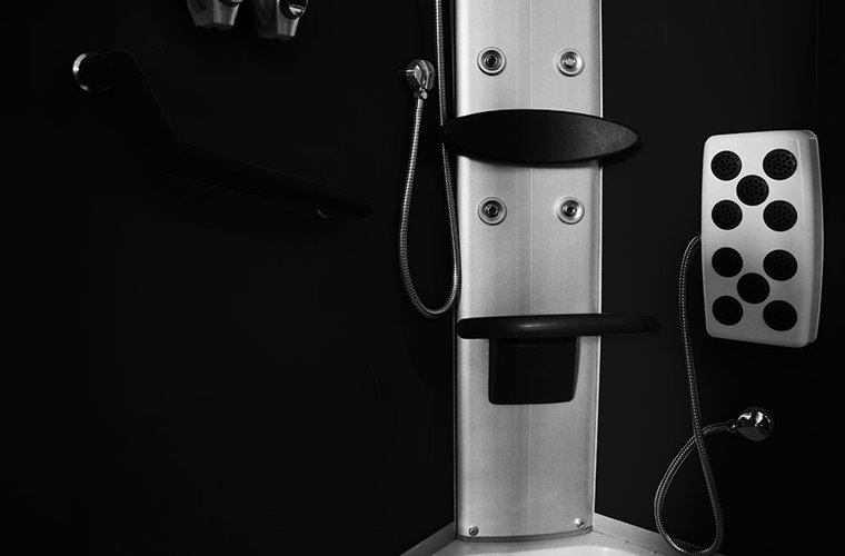 Kabina prysznicowa z hydromasażem na niskim brodziku czarne ścianki 120x85 lewa MO-18218