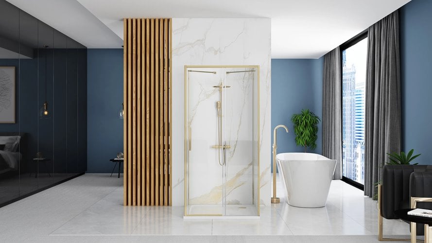 Złota szczotkowana kabina prysznicowa przyścienna drzwi rozsuwane 110x100 Rapid Slide Rea