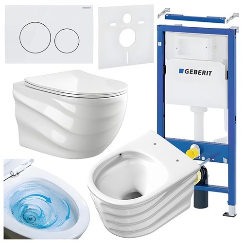 Zestaw podtynkowy stelaż GEBERIT DUOFIX + miska SKAL-WH-RIM-03 + przycisk DELTA 20 biały