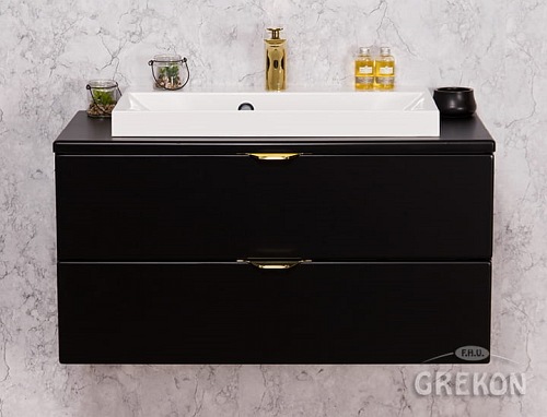 Czarna szafka łazienkowa z umywalką 80 cm Liv Victa