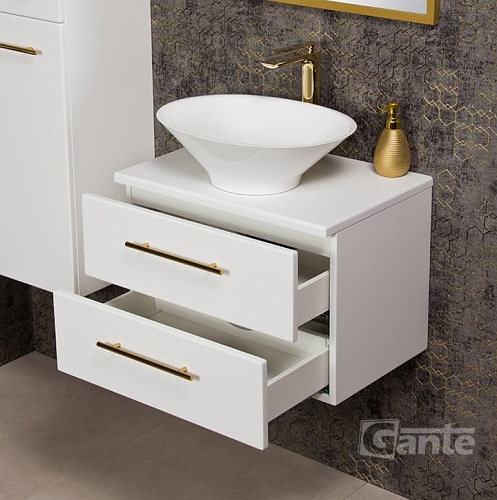 Szafka wisząca biały mat z umywalką nablatową 60 cm Belli Gold Gante