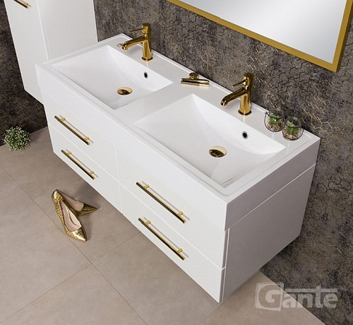 Szafka wisząca biały mat z umywalką dwie komory 120cm Belli Gold Gante