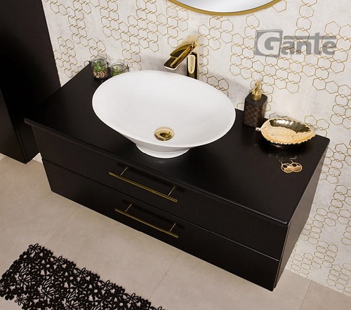 Szafka łazienkowa wisząca 100 cm czarny mat z umywalką nablatową Belli Gold Gante