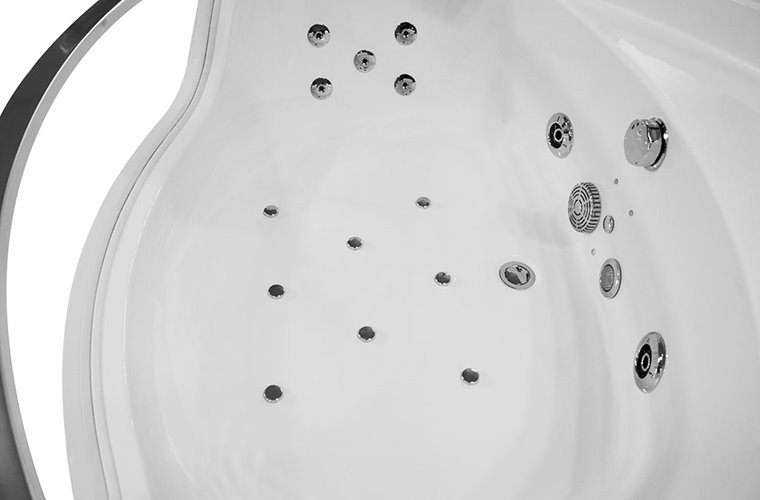 Wanna z hydromasażem narożna 135x135 cm MO-0057 podwójny biały zagłówek